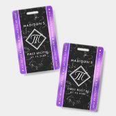 深いエレガントパープルフォイルブラックマーブルVIPイベント バッジ (Front & Back)