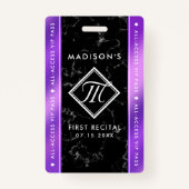 深いエレガントパープルフォイルブラックマーブルVIPイベント バッジ (正面)