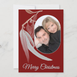 深いエレガントレッドユーカリ葉写真クリスマス シーズンカード