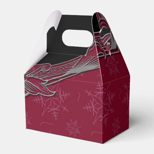 深いエレガント赤と黒の冬の結婚式 フェイバーボックス (正面サイド)