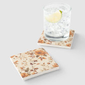 深いオレンジアンバーヴィンテージフローラ秋のパターン ストーンコースター (横)