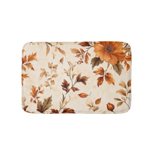 深いオレンジアンバーヴィンテージフローラ秋のパターン バスマット (正面)