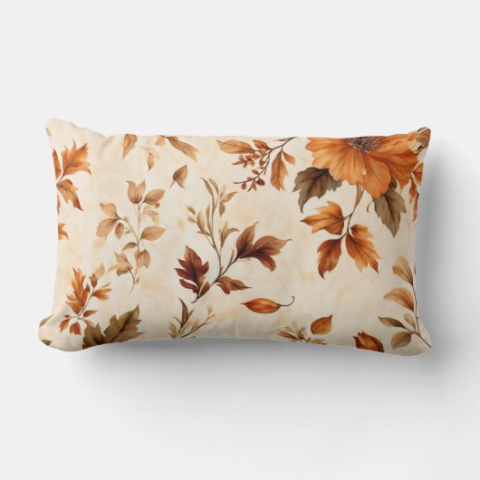 深いオレンジアンバーヴィンテージフローラ秋のパターン ランバークッション (正面)