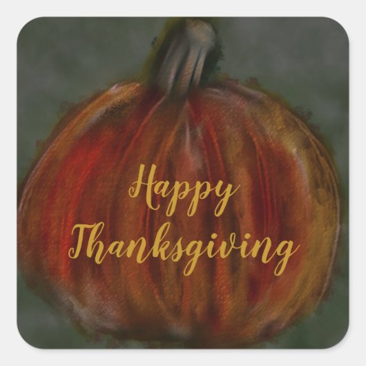 深いオレンジカボチャのラフスケッチ スクエアシール (正面)