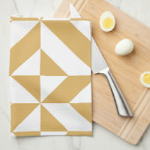 深いカッコいい金ゴールド幾何学的Decoキューブパターン キッチンタオル (四つ折り)