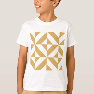 深いカッコいい金ゴールド幾何学的Decoキューブパターン Tシャツ
