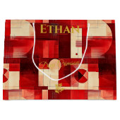 深いクリムゾン抽象芸術幾何学 ラージペーパーバッグ (正面)