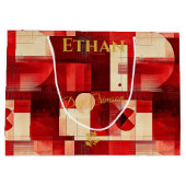 深いクリムゾン抽象芸術幾何学 ラージペーパーバッグ (裏面)