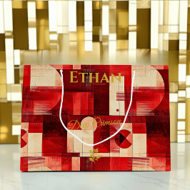 深いクリムゾン抽象芸術幾何学 ラージペーパーバッグ