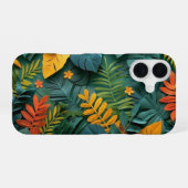 深いグリーンとオレンジの紙カット熱帯ジャングル iPhone 16ケース (裏面横)