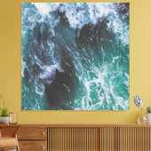 深いグリーンとターコイズ海水と海波 キャンバスプリント (インサイチュ (リビング))