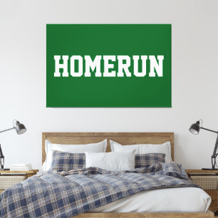 深いグリーンの背景に白いHOMERUNの文字が映えるスポーツ感満載のデザイン キャンバスプリント