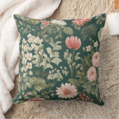 深いグリーンウィズパステルウッドシーフラワーズ クッション (ブランケット)