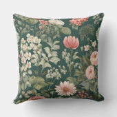 深いグリーンウィズパステルウッドシーフラワーズ クッション (裏面)