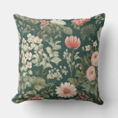 深いグリーンウィズパステルウッドシーフラワーズ クッション (正面)