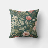 深いグリーンウィズパステルウッドシーフラワーズ クッション (裏面)