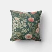 深いグリーンウィズパステルウッドシーフラワーズ クッション (正面)