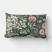 深いグリーンウィズパステルウッドシーフラワーズ ランバークッション (正面)