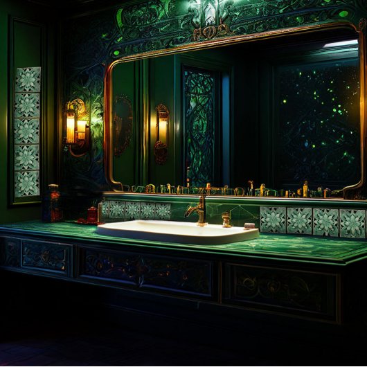 深いグリーンウォールデコールアールヌーボーセラミックタイル タイル