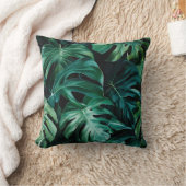 深いグリーンジャングルモンステラ離れエキゾチックフローラ クッション (ブランケット)