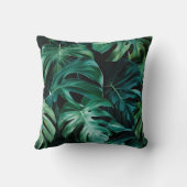 深いグリーンジャングルモンステラ離れエキゾチックフローラ クッション (裏面)