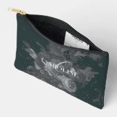 深いグリーンヴィンテージフローラ静止時スタイリッシュ アクセサリーポーチ (見開き)