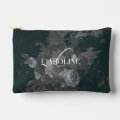 深いグリーンヴィンテージフローラ静止時スタイリッシュ アクセサリーポーチ (正面)