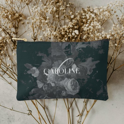 深いグリーンヴィンテージフローラ静止時スタイリッシュ アクセサリーポーチ