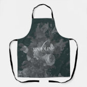 深いグリーンヴィンテージフローラ静止時スタイリッシュ エプロン (正面)