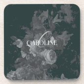 深いグリーンヴィンテージフローラ静止時スタイリッシュ コースター (正面)