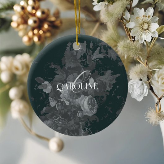 深いグリーンヴィンテージフローラ静止時スタイリッシュ セラミックオーナメント