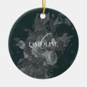 深いグリーンヴィンテージフローラ静止時スタイリッシュ セラミックオーナメント (正面)