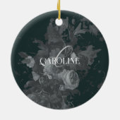 深いグリーンヴィンテージフローラ静止時スタイリッシュ セラミックオーナメント (裏面)