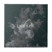 深いグリーンヴィンテージフローラ静止時スタイリッシュ タイル (正面)