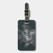 深いグリーンヴィンテージフローラ静止時スタイリッシュ ラゲッジタグ (正面縦)