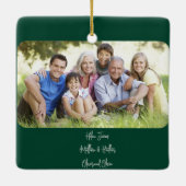 深いグリーン&シルバークリスマスツリーズ写真 セラミックオーナメント (裏面)