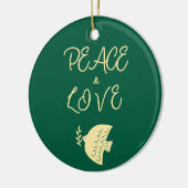 深いグリーン、バターイエロー&金ゴールドクリスマスフォト セラミックオーナメント (左)