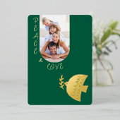 深いグリーン、バターイエロー&金ゴールドクリスマスフォト 箔シーズンカード (立ち正面)