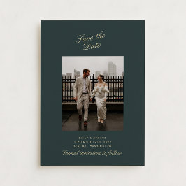 深いグリーン、金ゴールド結婚写真のカード日付を保存 招待状