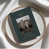 深いグリーン、金ゴールド結婚写真のカード日付を保存 招待状