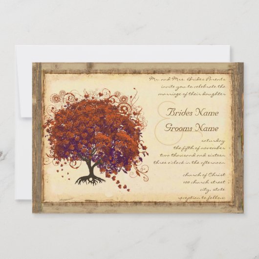 深いコーラルナスの影ハートリーフツリー 招待状 (正面)