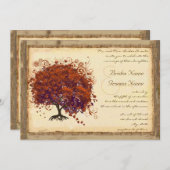 深いコーラルナスの影ハートリーフツリー 招待状 (正面/裏面)