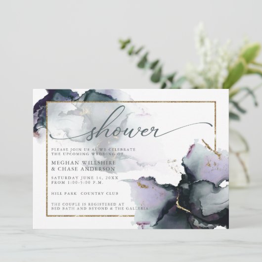 深いシアン消音スモークパープル抽象芸術水色 招待状 (スタンド正面)