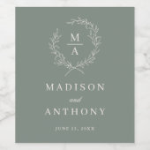 深いシンプルセージエレガントモノグラム結婚ズ ワインラベル (シングルラベル)