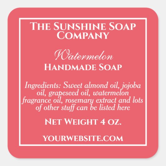 深いシンプルピンク石鹸および化粧品ラベル スクエアシール (正面)