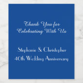 深いシンプルブルー&ホワイト記念日パーティー ワインラベル (シングルラベル)