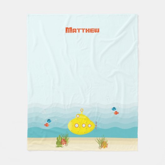 深いシーイエローサブマリン フリースブランケット (正面)