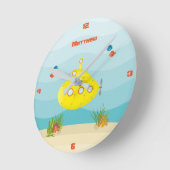 深いシーイエローサブマリン ラウンド壁時計 (傾斜)