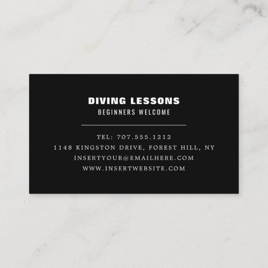 深いシーダイバーシルエットスキューバダイビングインストラクター 名刺 (裏面)