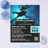 深いシーダイバーシルエット、スキューバダイビングレッスン チラシ (シングル)